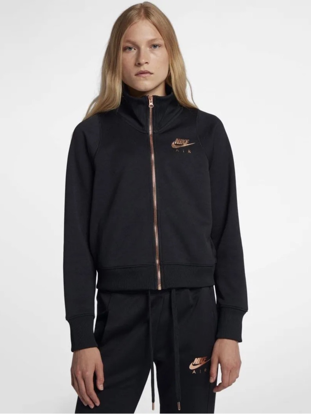 NIKE AIR Black Zip Up Jacket with Rose Gold Details, Size Small